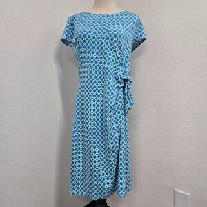 Talbots Dress  Blue Sheath Tie Waist Short Sleeve (New)